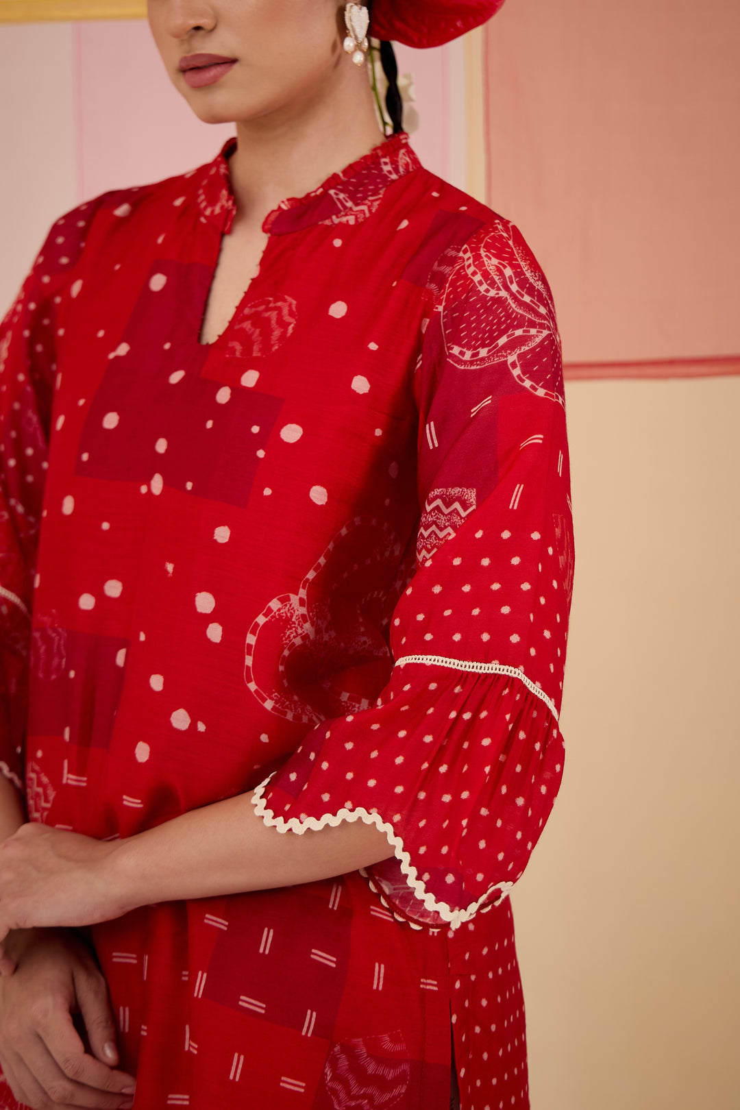 SAMAHAR: Red Short Scallop Tunic