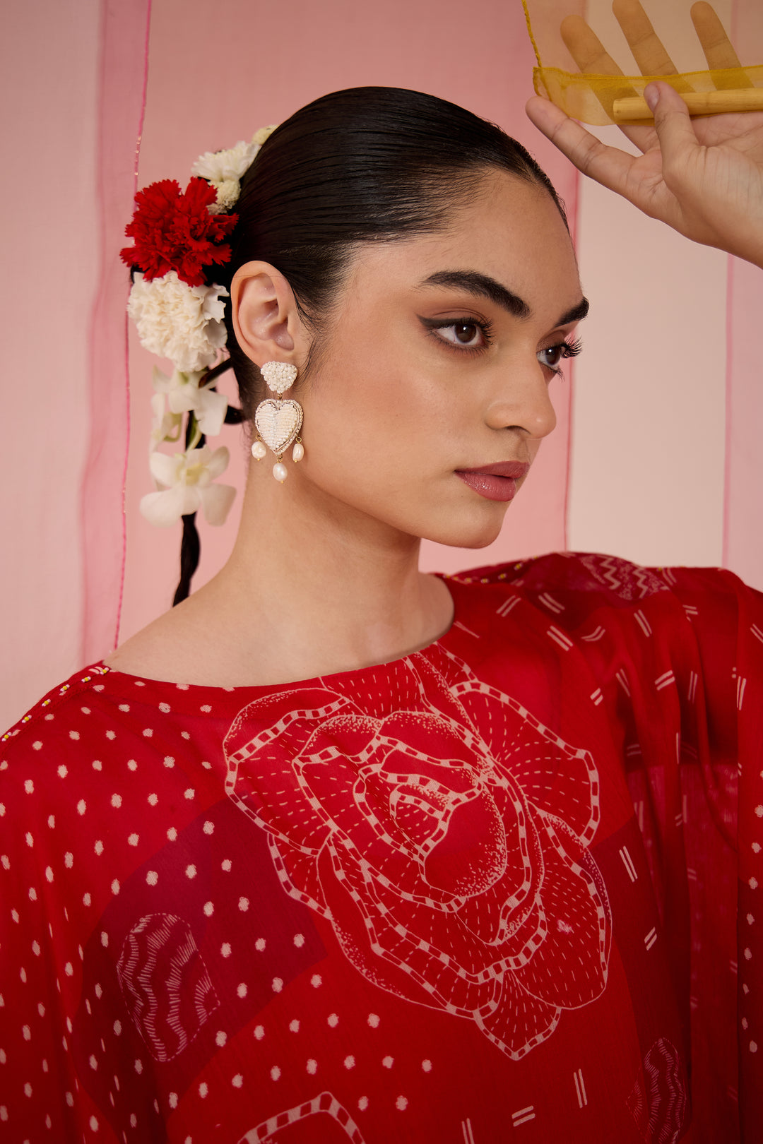 SAMAHAR: Red Cotton Silk Cape