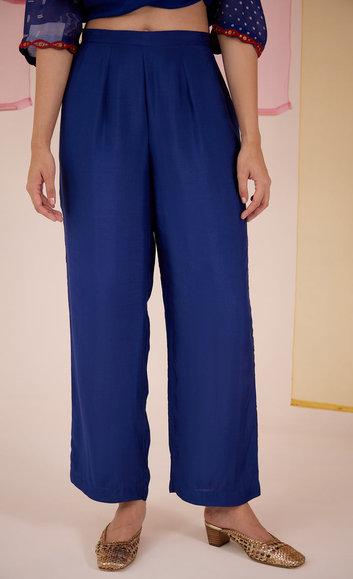 SAMAHAR: Blue Cotton Silk Pant