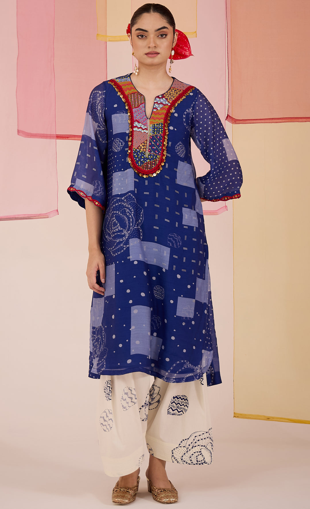 SAMAHAR: Blue Festive Cotton Silk Kurta-2