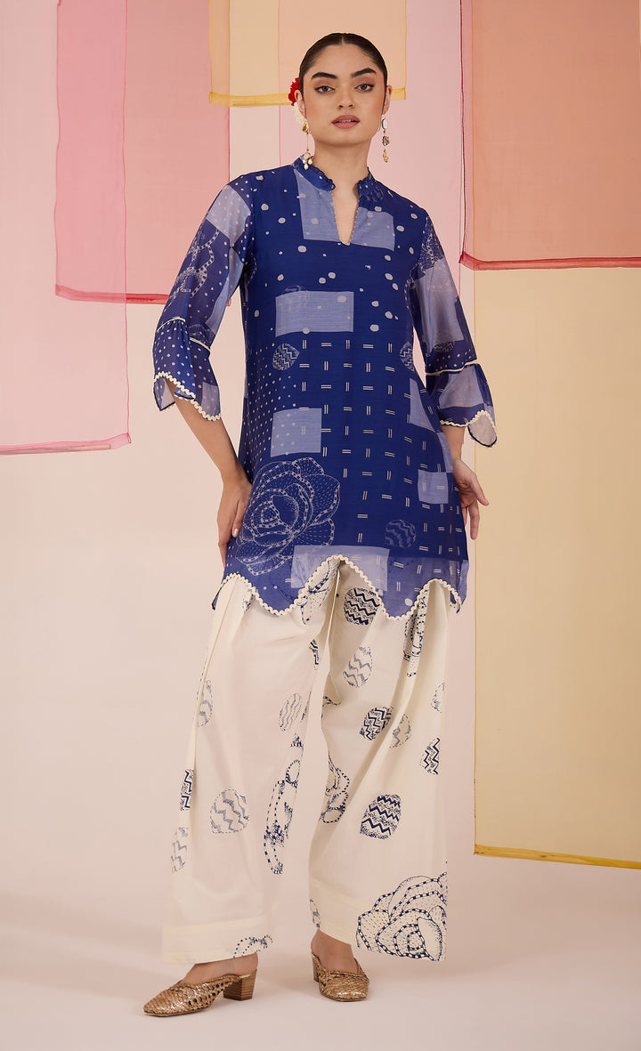 SAMAHAR: Blue Cotton Farshi Salwar