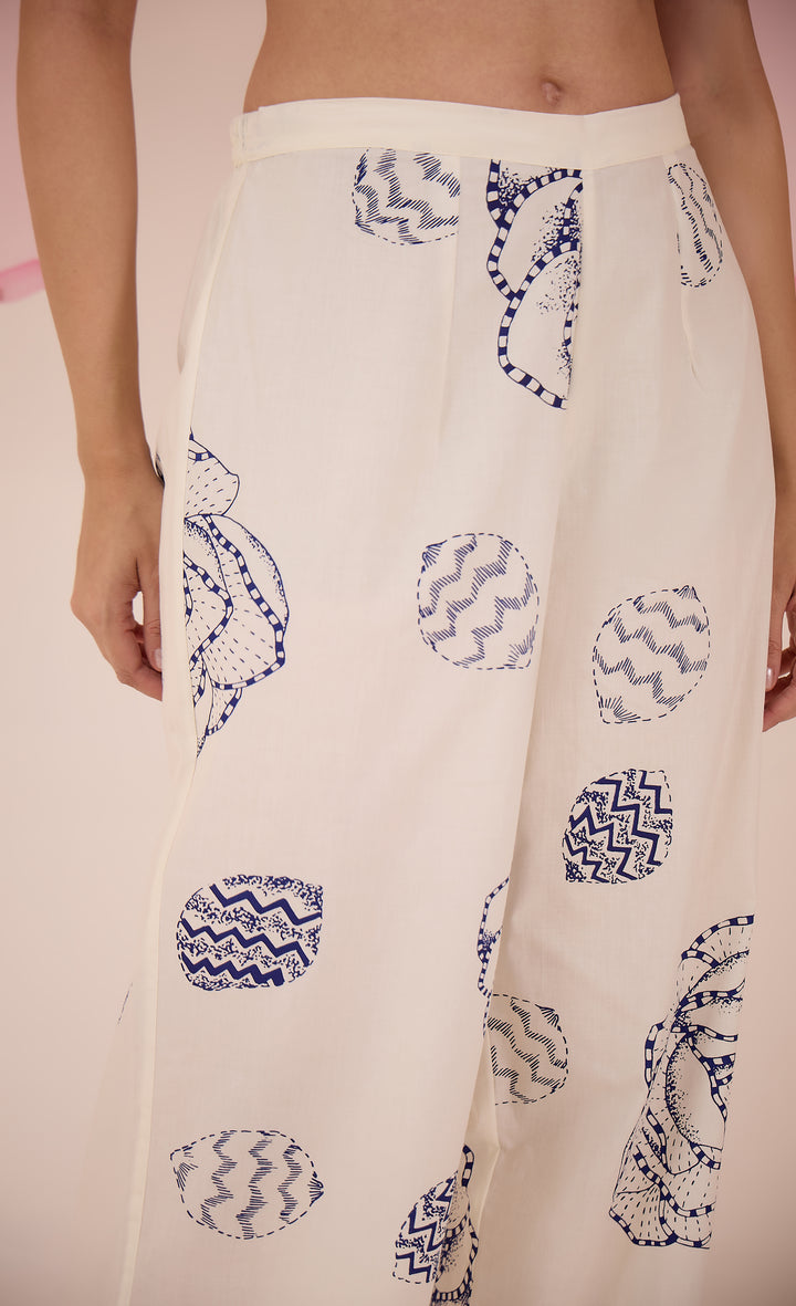 SAMAHAR: Blue Cotton Printed Pant