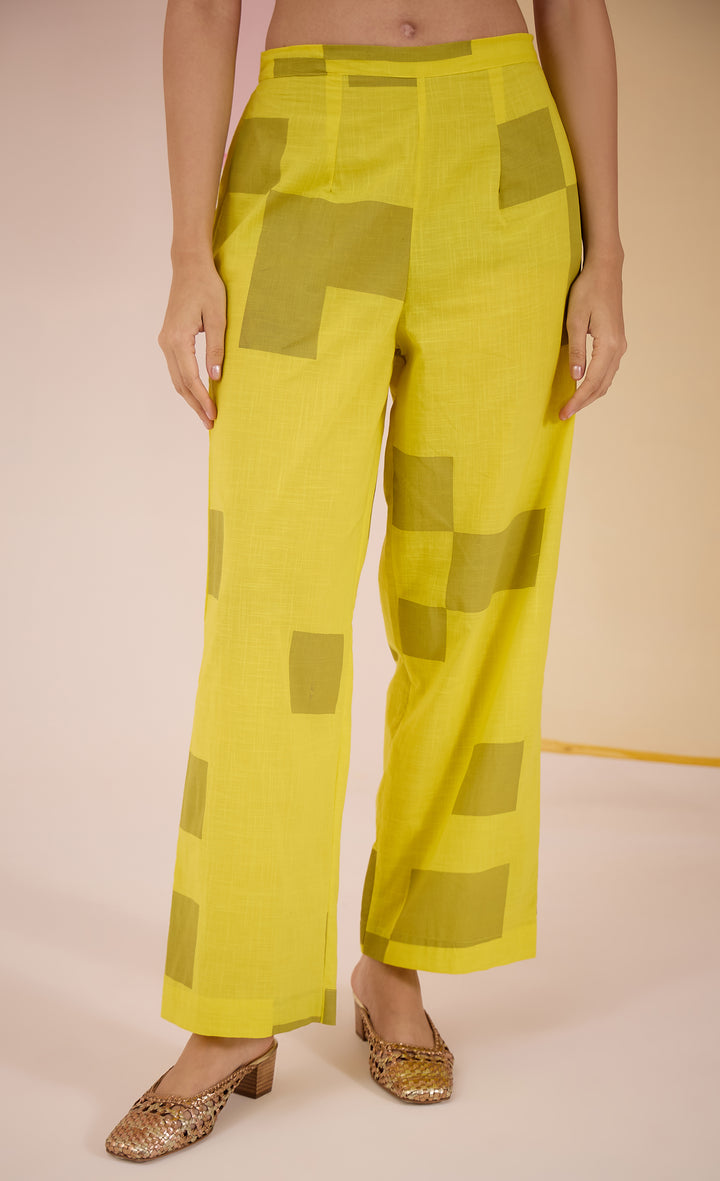 SAMAHAR: Olive Cotton Printed Pant