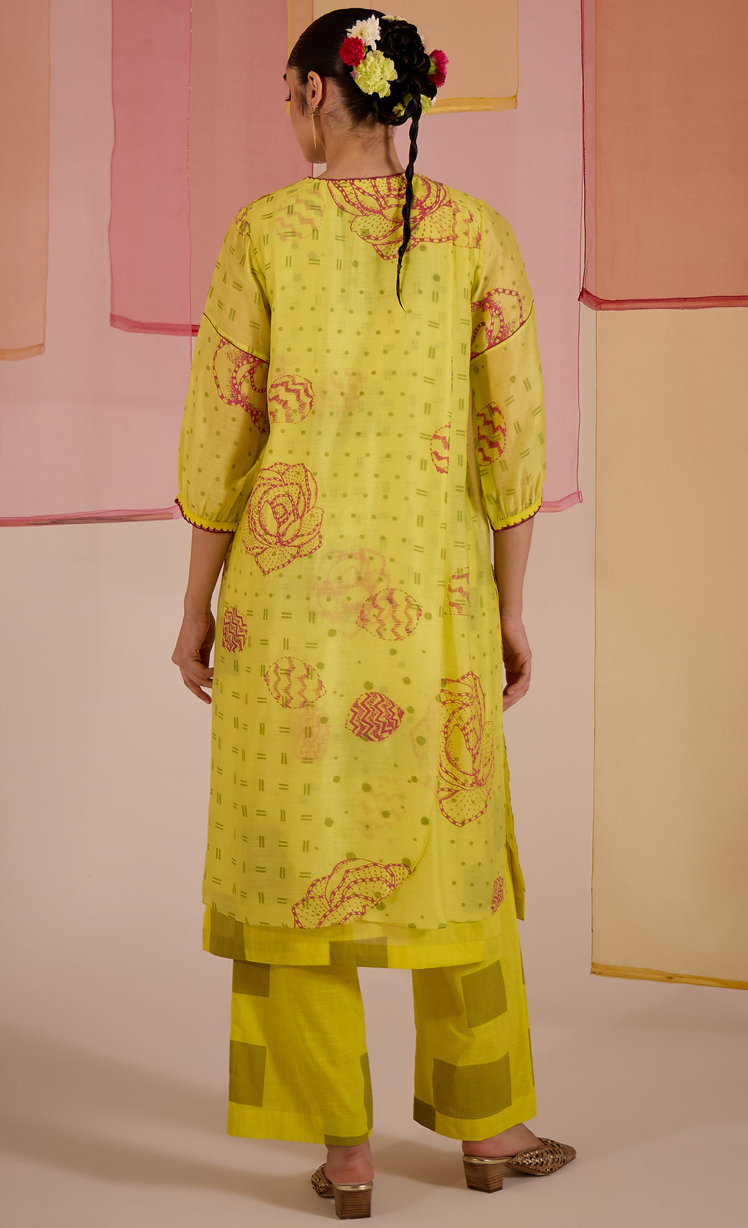 SAMAHAR: Olive Cotton Silk Layered Kurta
