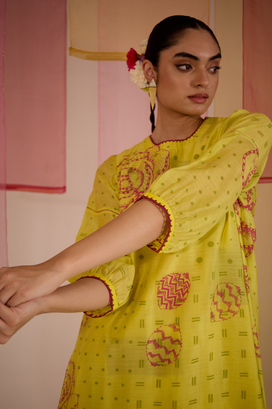 SAMAHAR: Olive Cotton Silk Layered Kurta