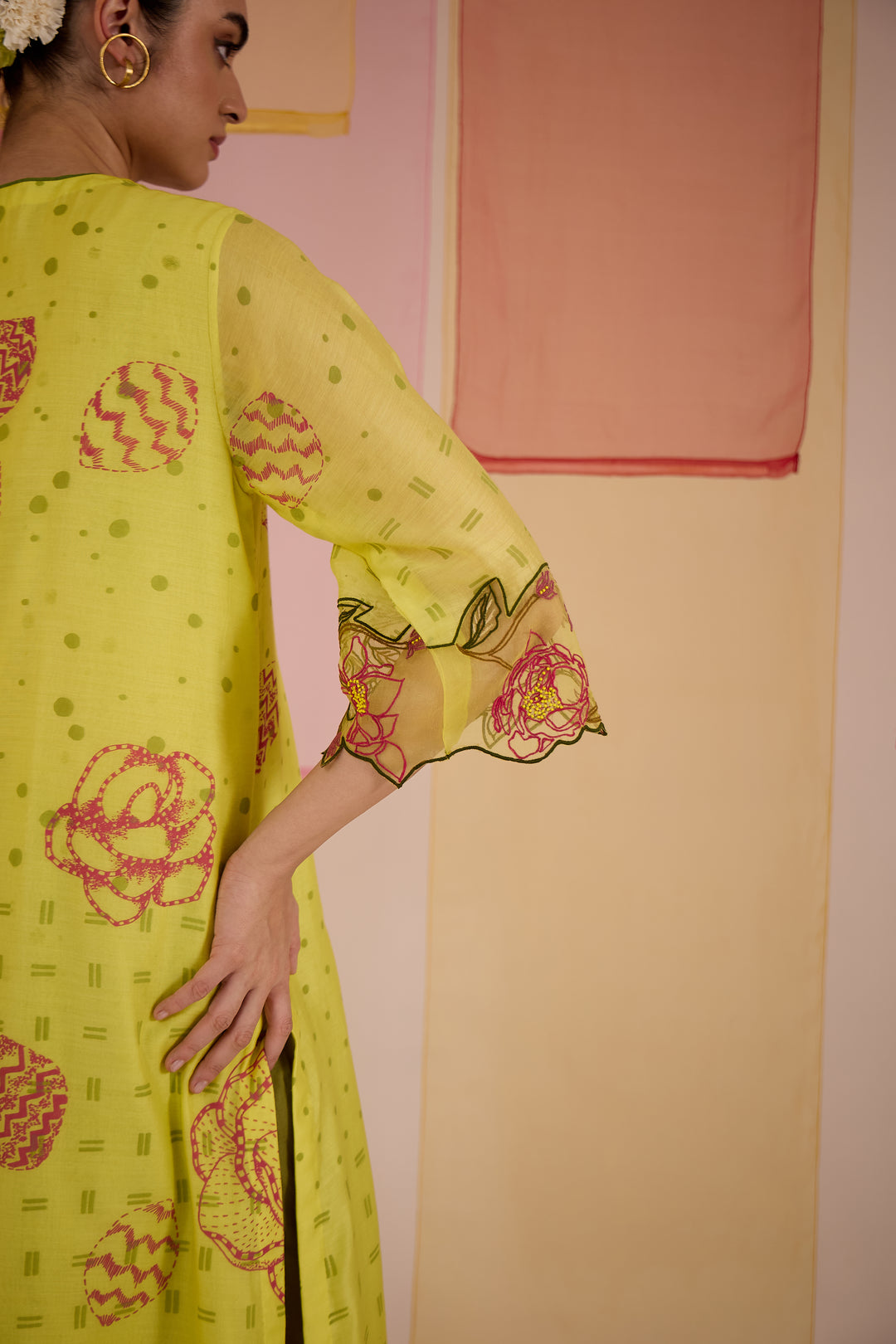 SAMAHAR: Olive Cotton Silk Pintuck Kurta