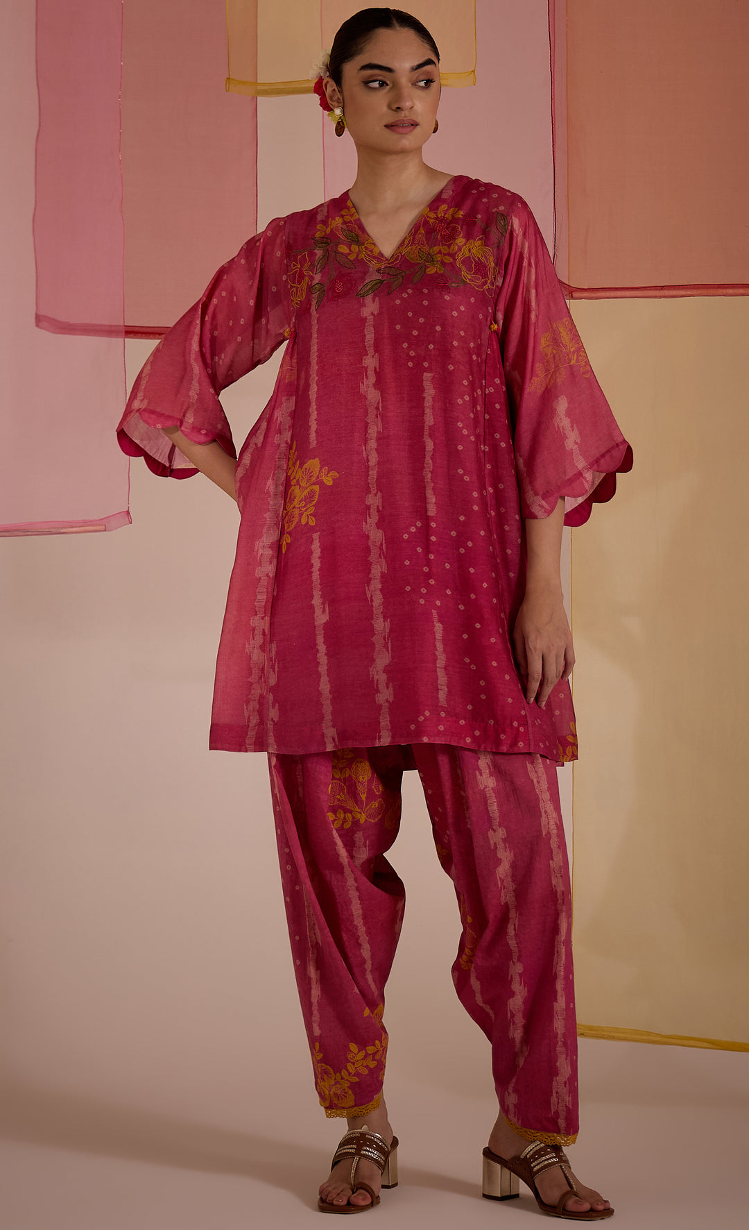 SAMAHAR: Blush Pink Side Gather Coord Set