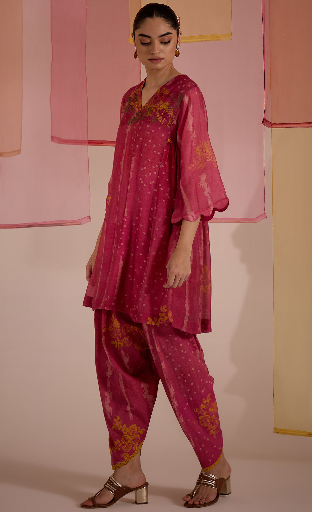 SAMAHAR: Blush Pink Side Gather Coord Set