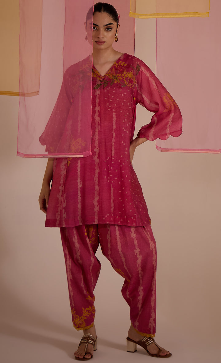 SAMAHAR: Blush Pink Side Gather Coord Set