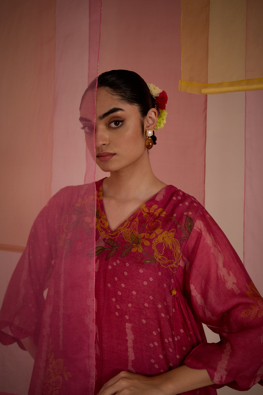 SAMAHAR: Blush Pink Side Gather Tunic