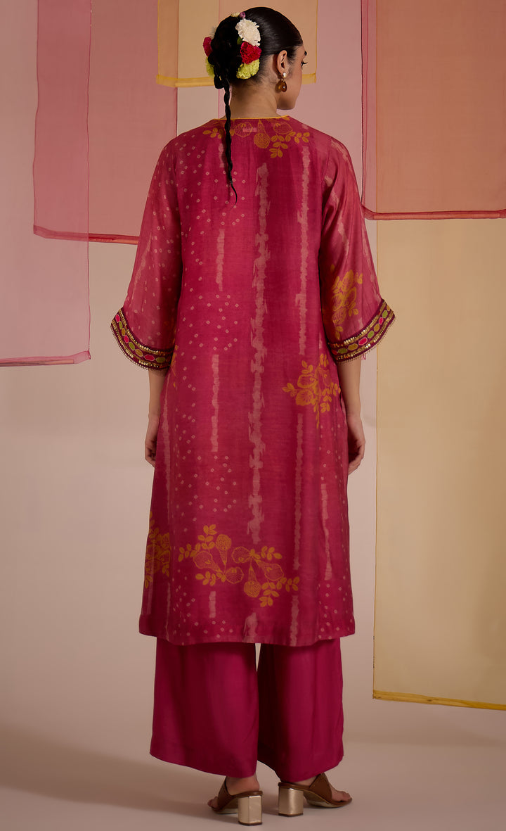 SAMAHAR: Blush Pink Cotton Silk Embroidered Kurta