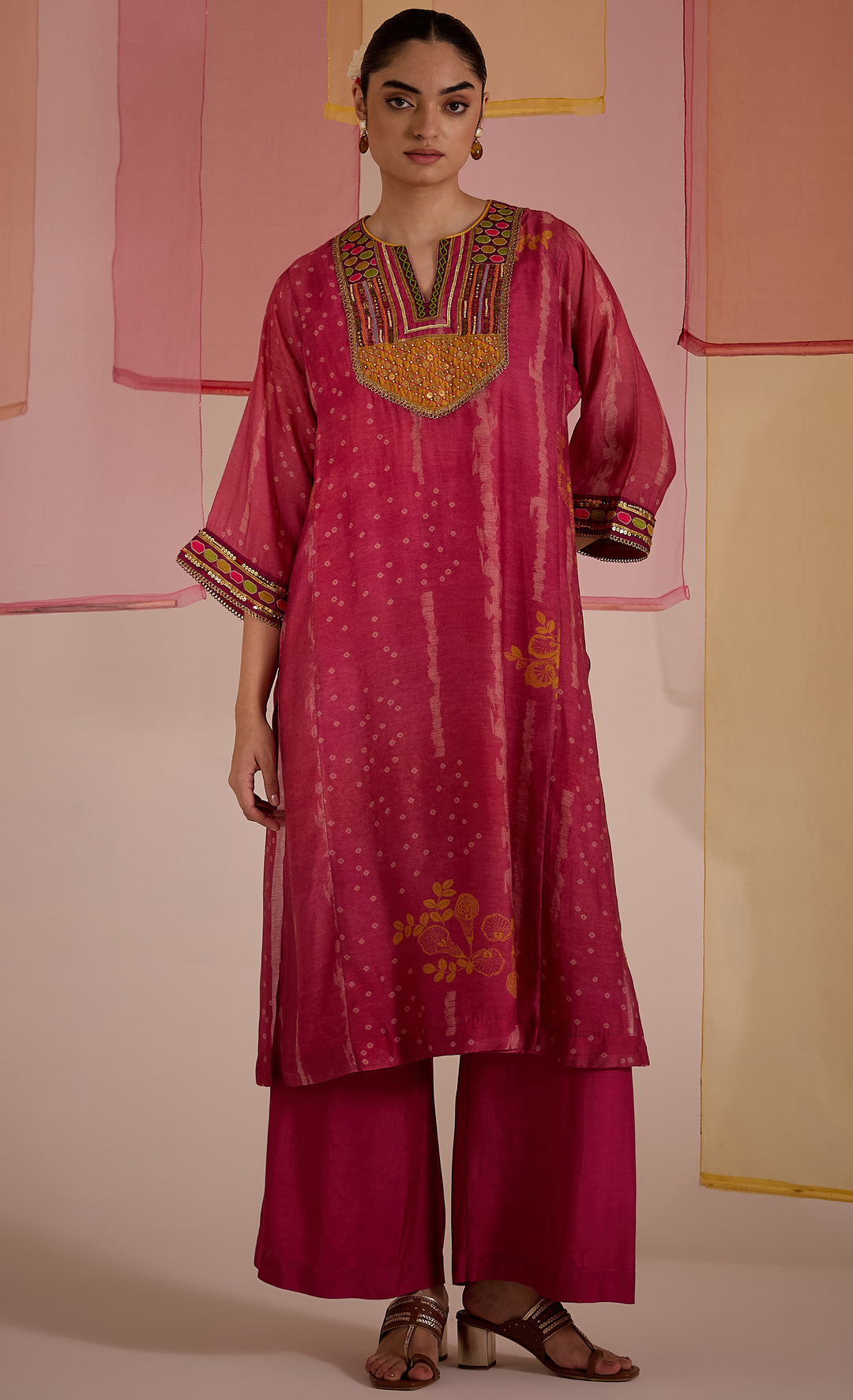 SAMAHAR: Blush Pink Cotton Silk Embroidered Kurta
