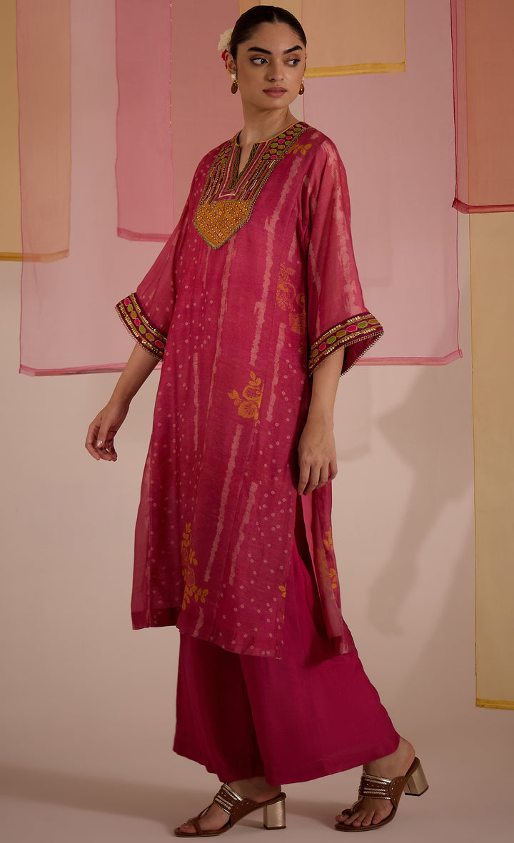 SAMAHAR: Blush Pink Cotton Silk Embroidered Kurta