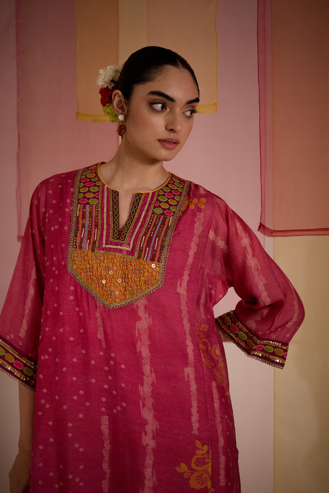 SAMAHAR: Blush Pink Cotton Silk Embroidered Kurta