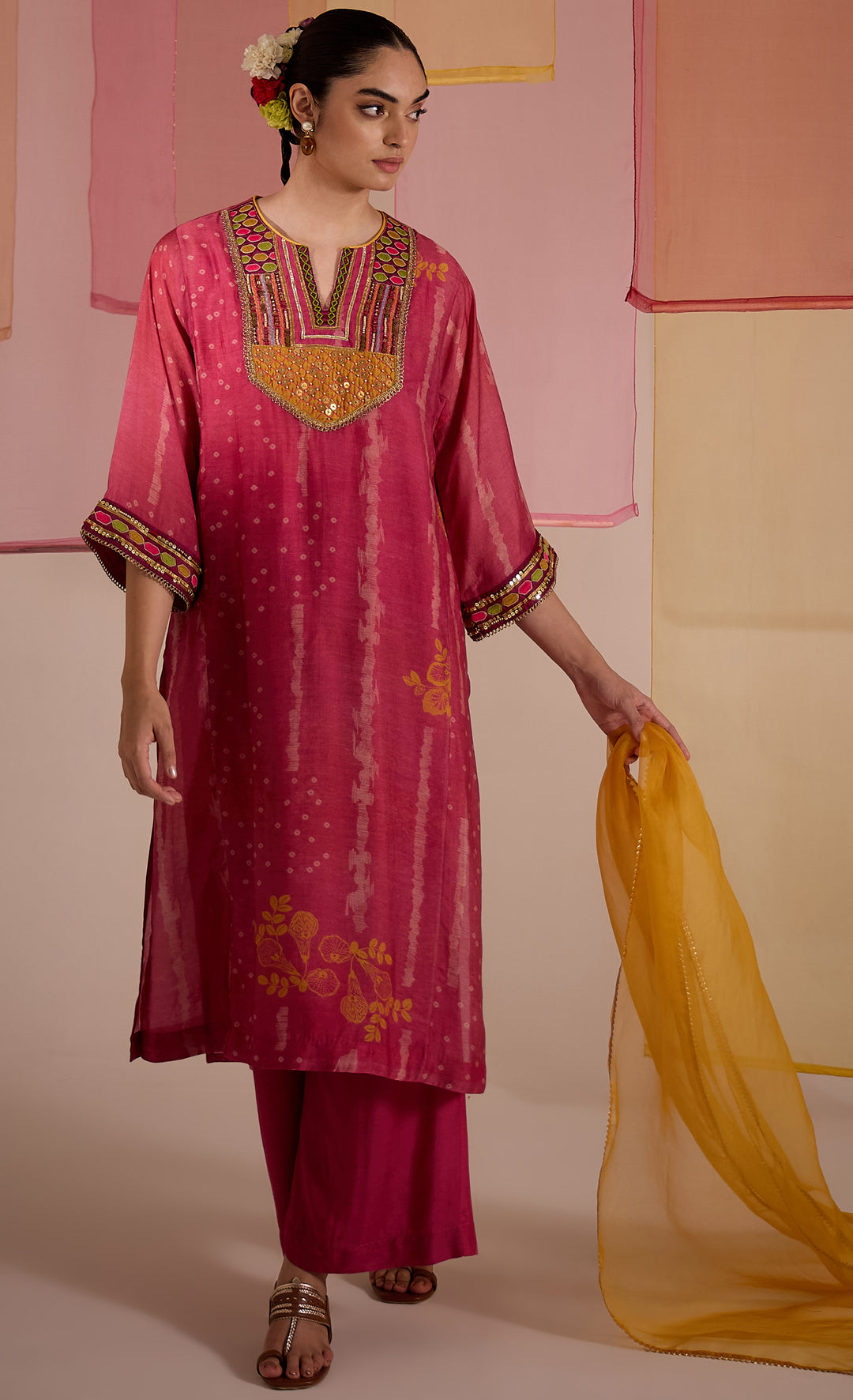 SAMAHAR: Blush Cotton Silk Embroidered Kurta Set