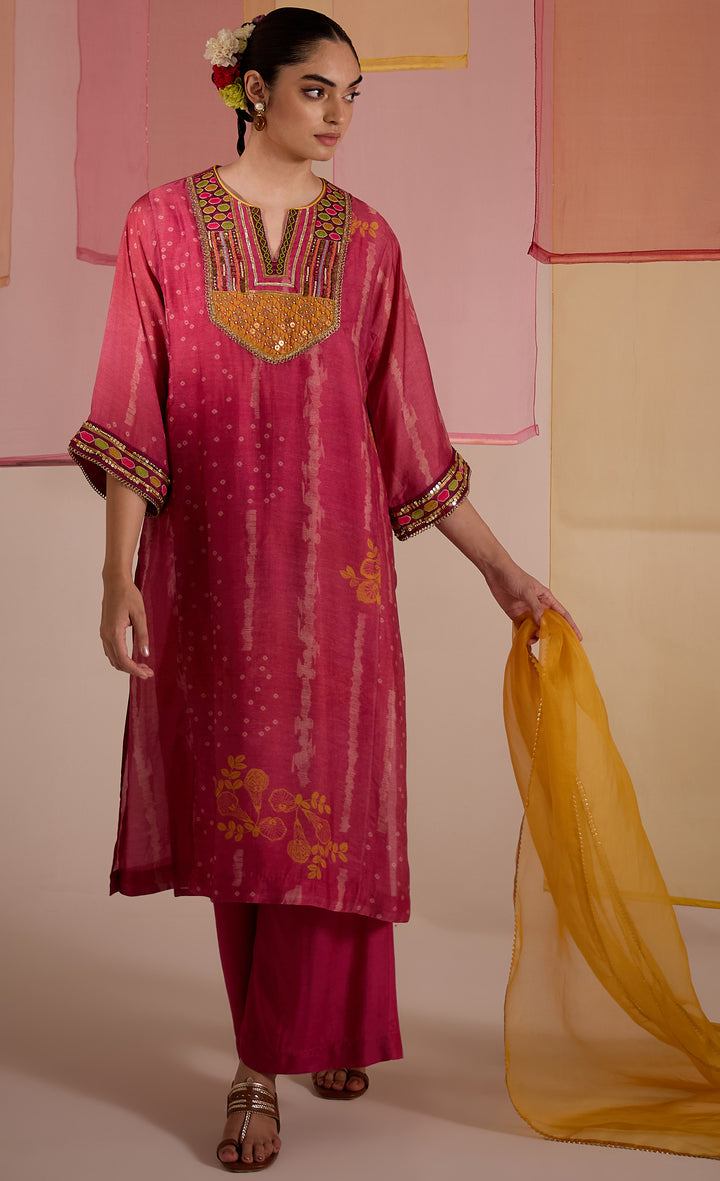 SAMAHAR: Blush Cotton Silk Embroidered Kurta Set