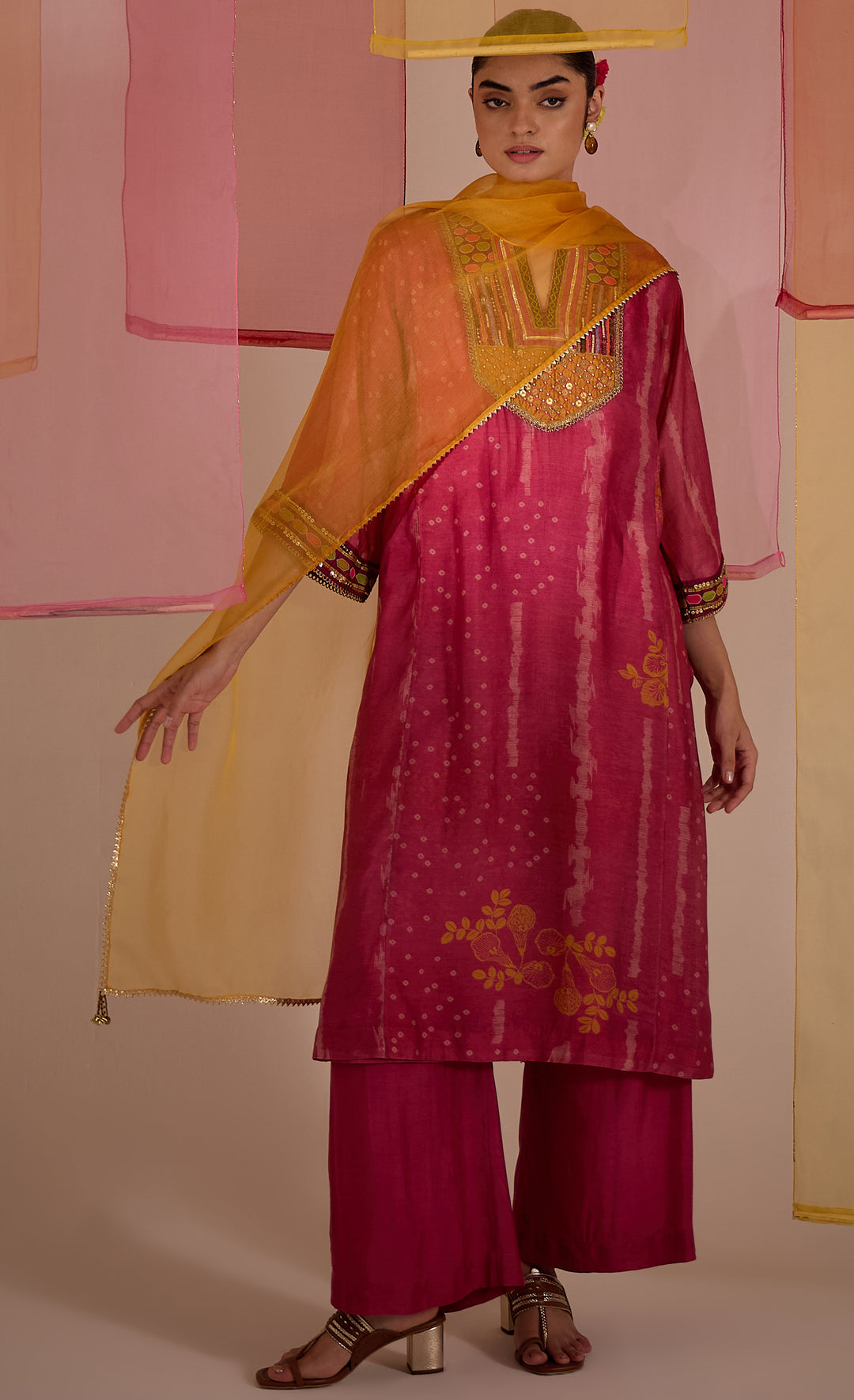 SAMAHAR: Blush Cotton Silk Embroidered Kurta Set