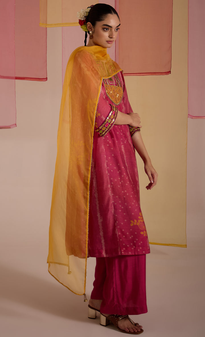 SAMAHAR: Blush Cotton Silk Embroidered Kurta Set