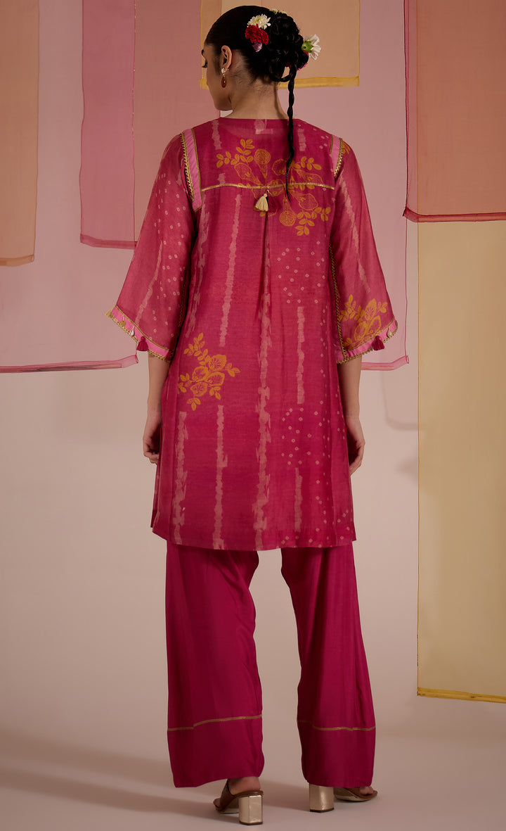 SAMAHAR: Blush Cotton Silk Choga Set