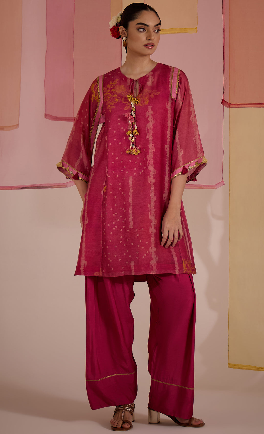 SAMAHAR: Blush Cotton Silk Choga