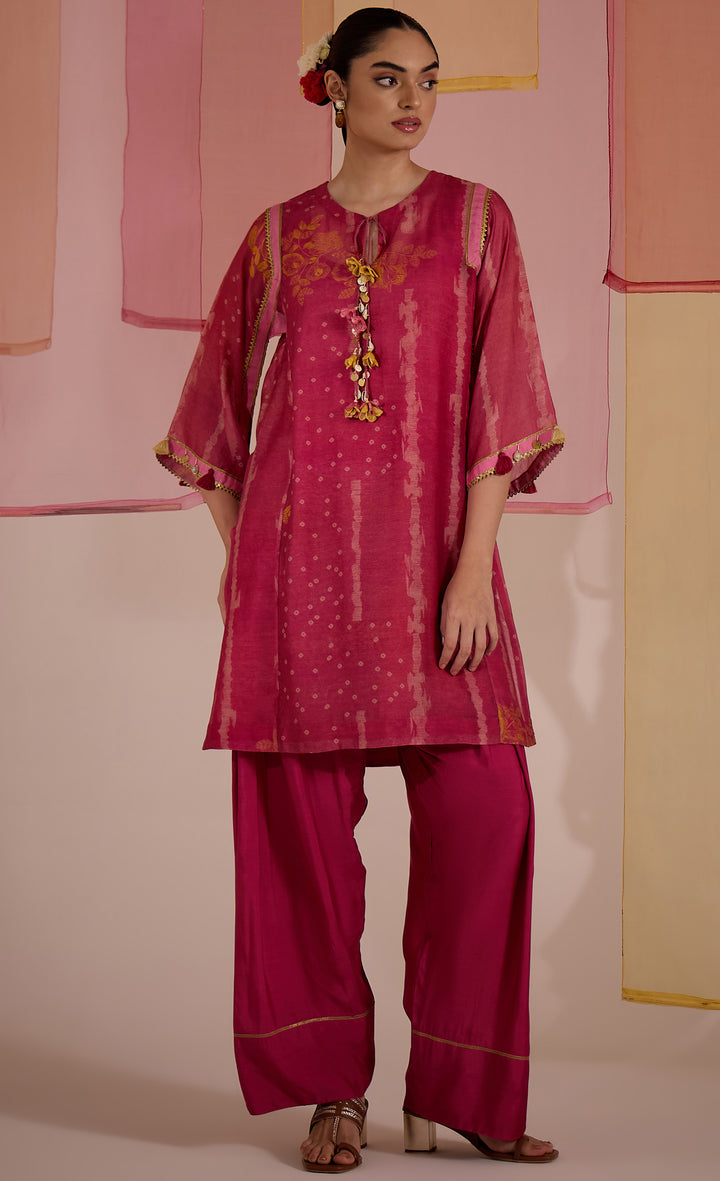 SAMAHAR: Blush Cotton Silk Choga