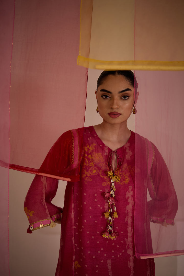SAMAHAR: Blush Cotton Silk Choga
