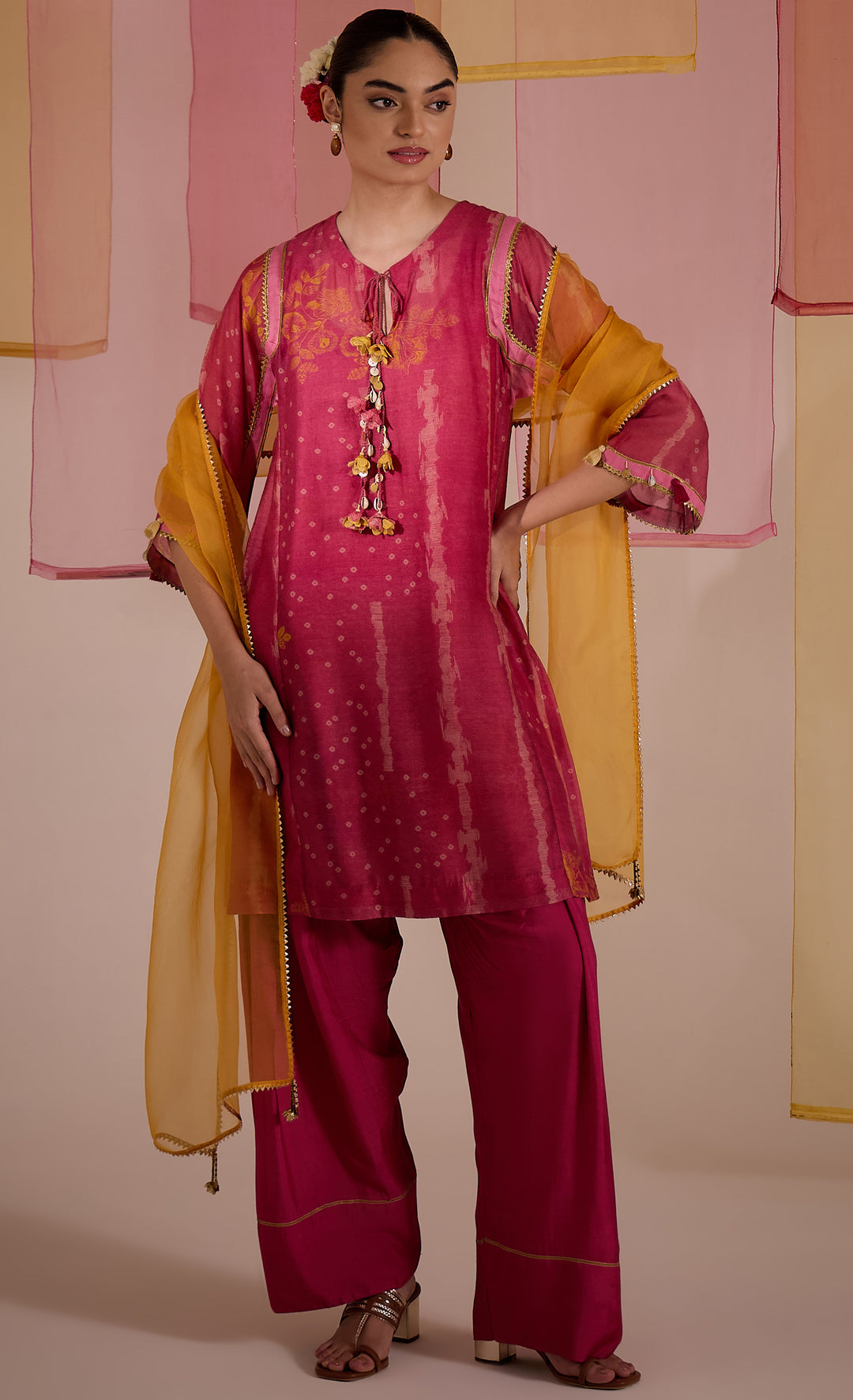 SAMAHAR: Blush Cotton Silk Choga Set