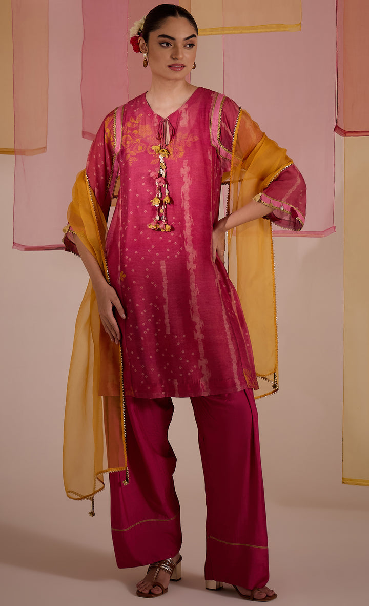 SAMAHAR: Blush Cotton Silk Choga Set