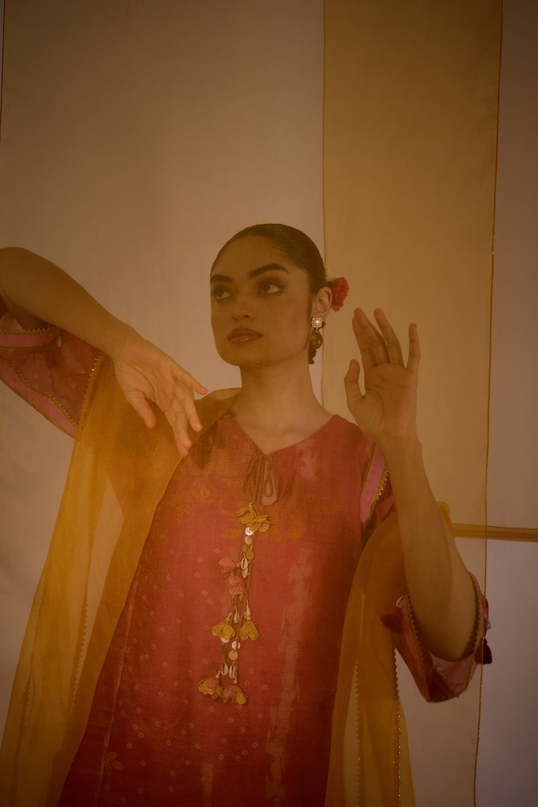 SAMAHAR: Blush Cotton Silk Choga Set