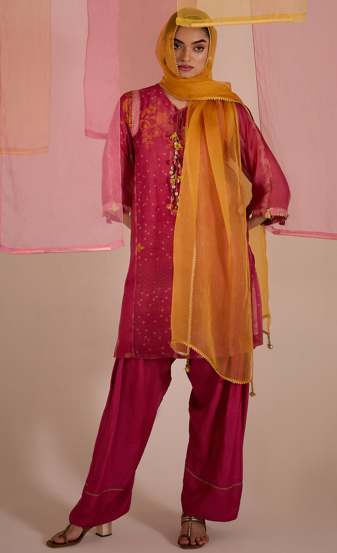 SAMAHAR: Blush Cotton Silk Choga Set