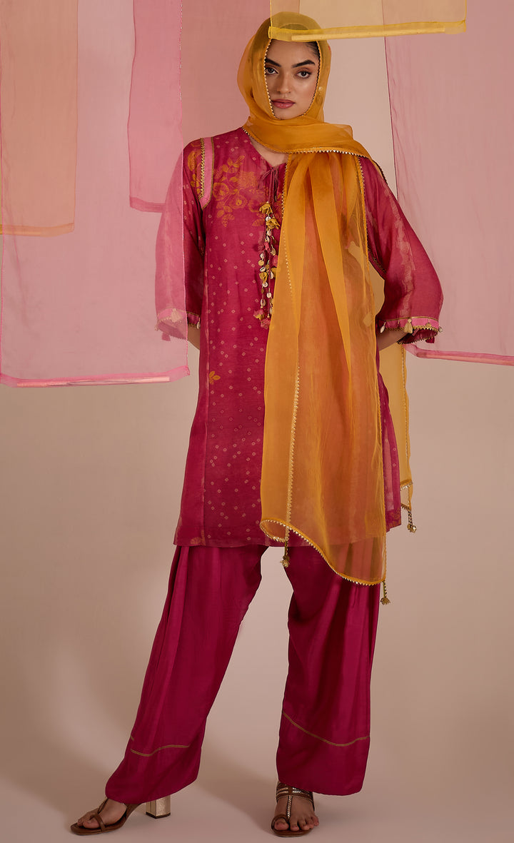 SAMAHAR: Blush Cotton Silk Choga Set