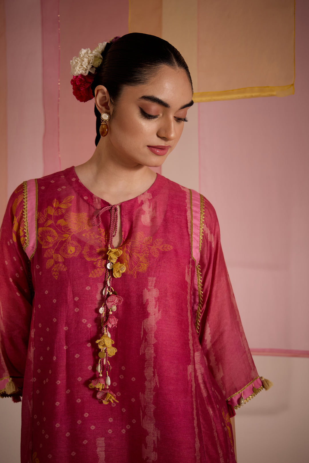 SAMAHAR: Blush Cotton Silk Choga