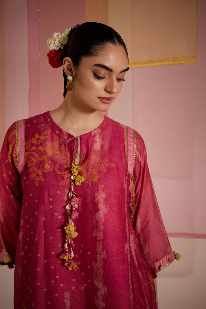 SAMAHAR: Blush Cotton Silk Choga