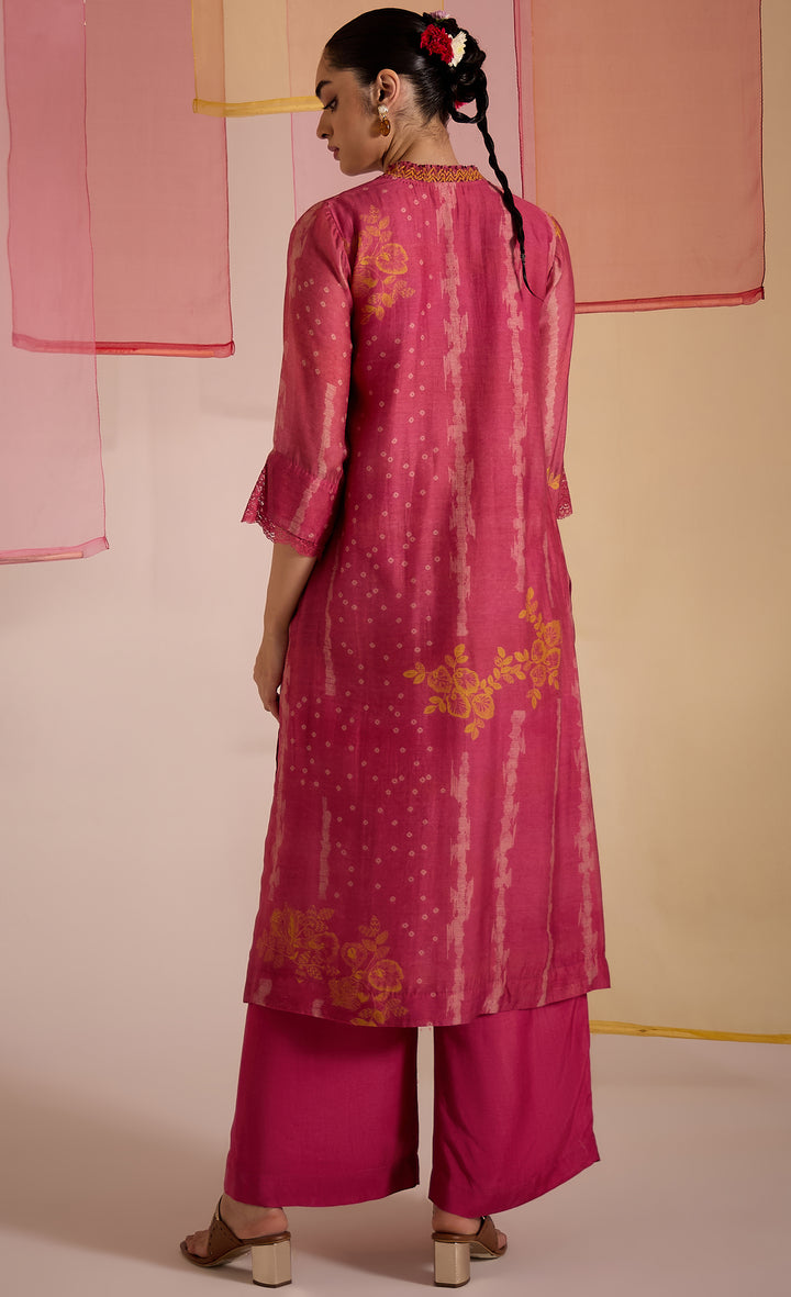 SAMAHAR: Blush Pink Cotton Silk High Slit Kurta Set