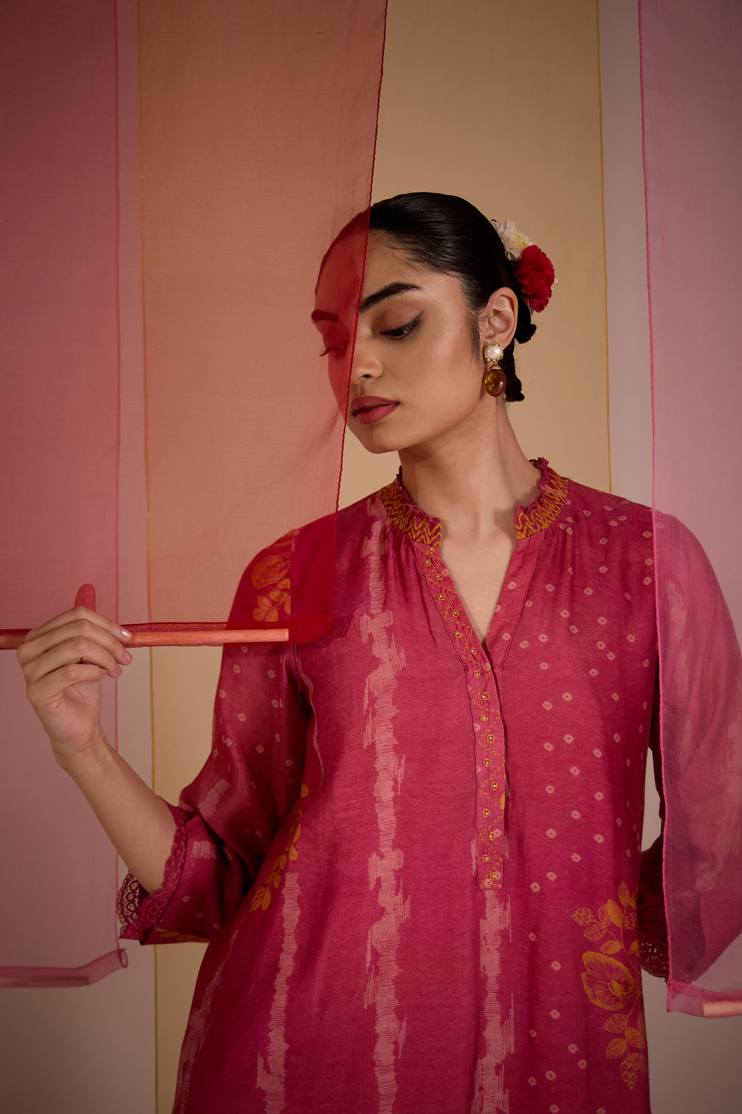 SAMAHAR: Blush Pink Cotton Silk High Slit Kurta