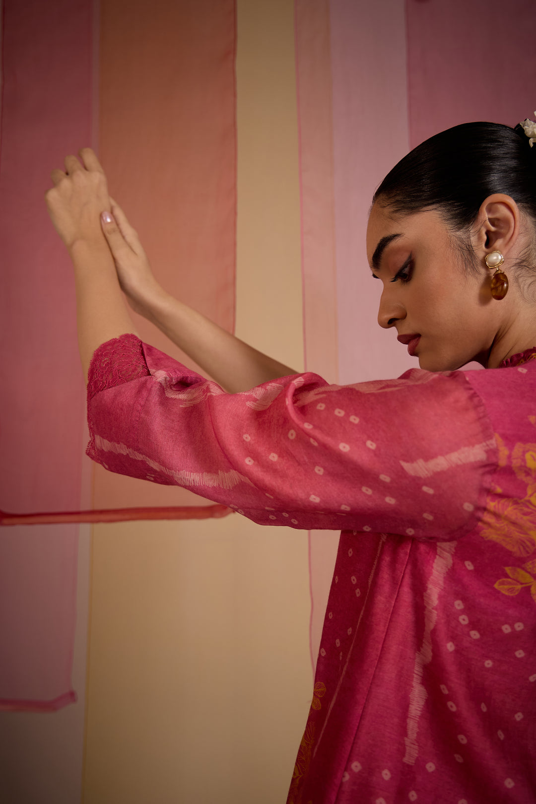 SAMAHAR: Blush Pink Cotton Silk High Slit Kurta
