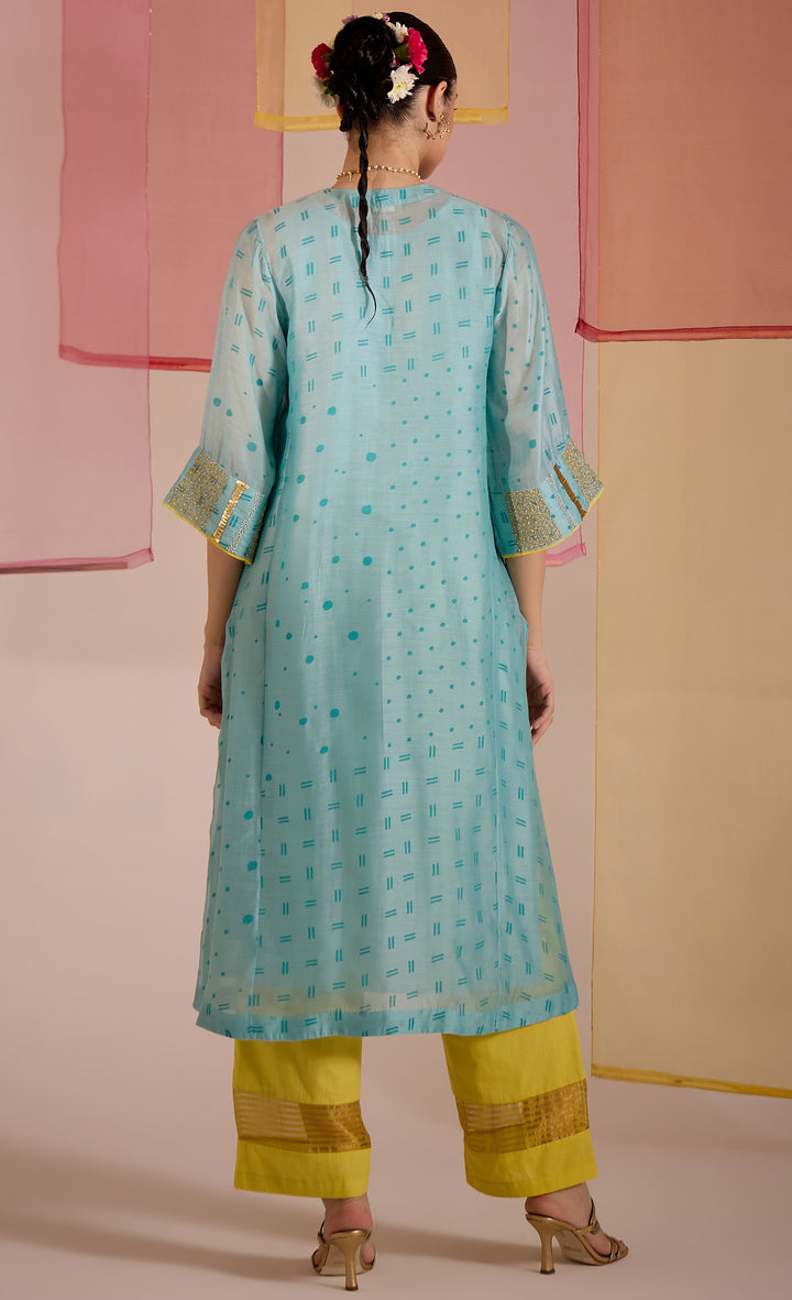 SAMAHAR: Turq Cotton Silk Big Yok Kurta