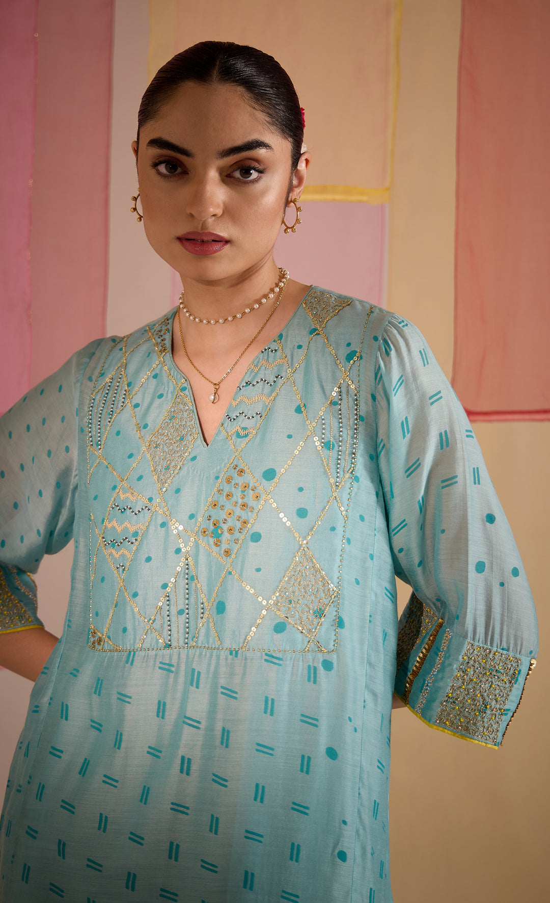 SAMAHAR: Turq Cotton Silk Big Yok Kurta