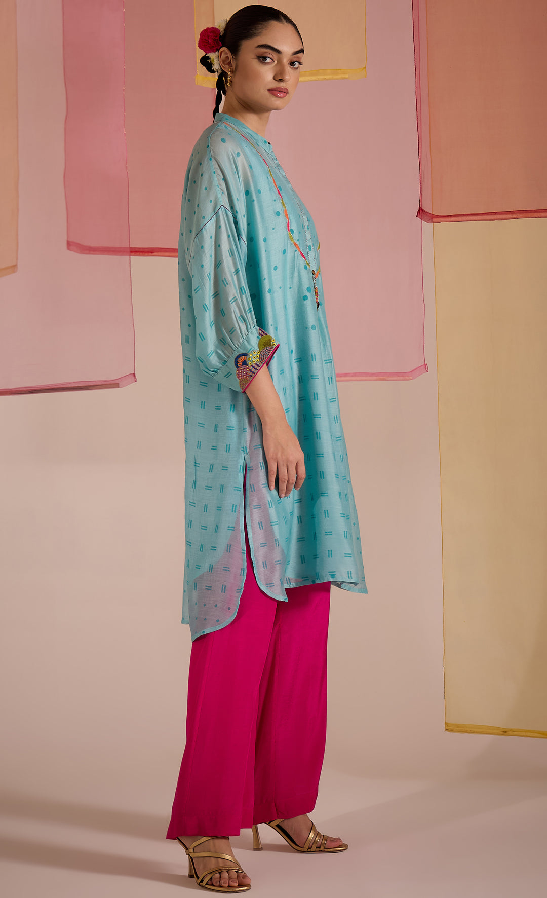 SAMAHAR: Pink Cotton Silk Pant