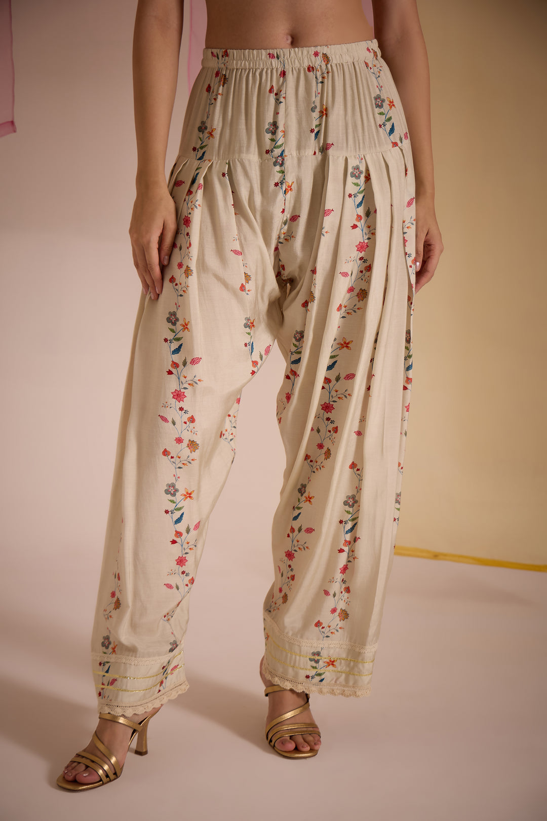SAMAHAR: Ivory Chintz Cotton Silk Farsi Salwar
