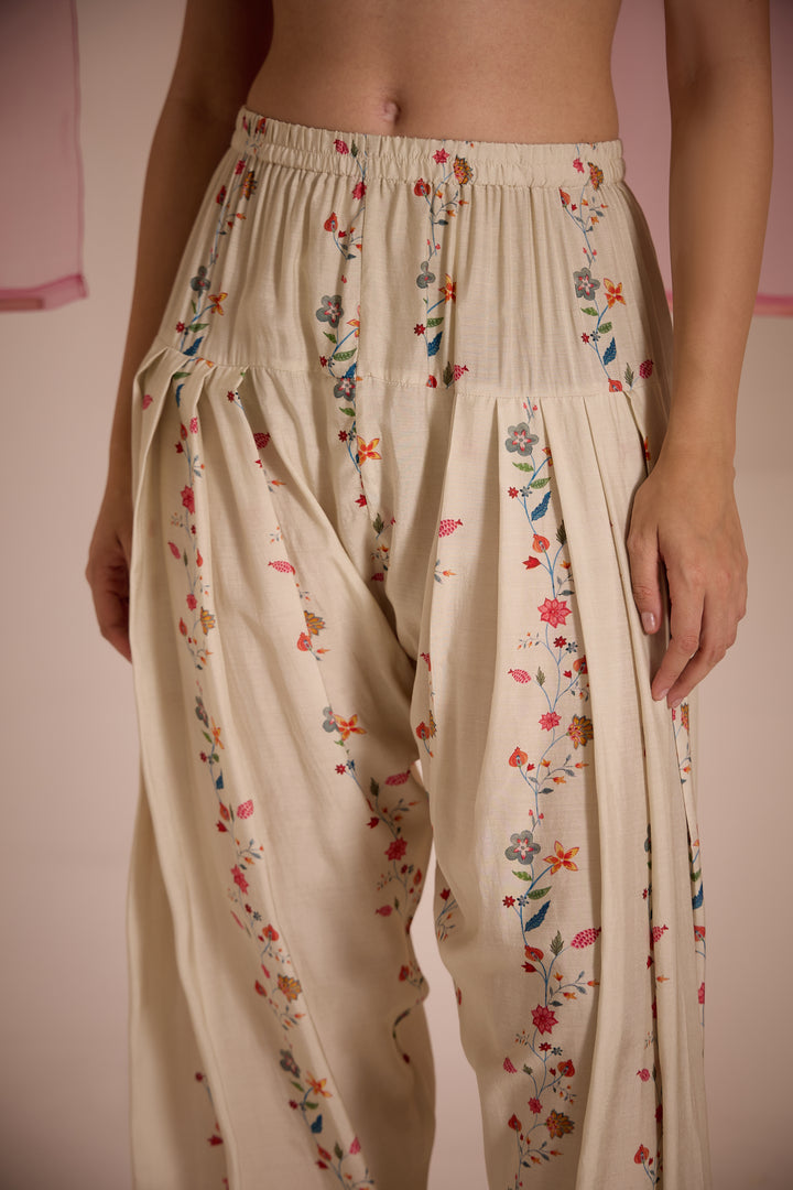 SAMAHAR: Ivory Chintz Cotton Silk Farsi Salwar