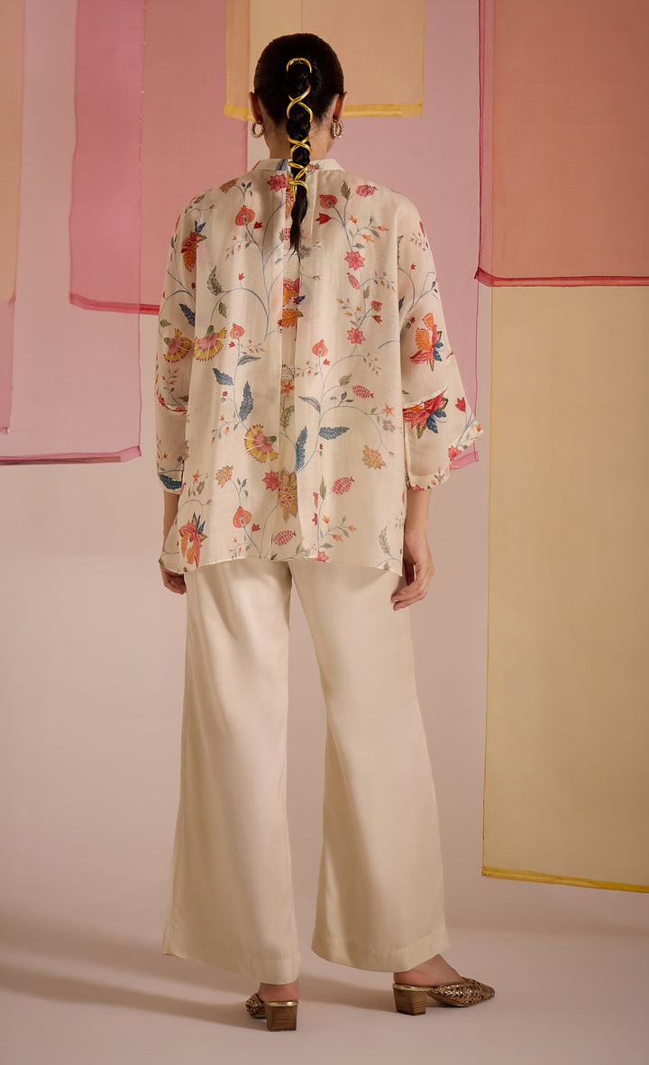 SAMAHAR: Ivory Chintz Cotton Silk Nama Tunic