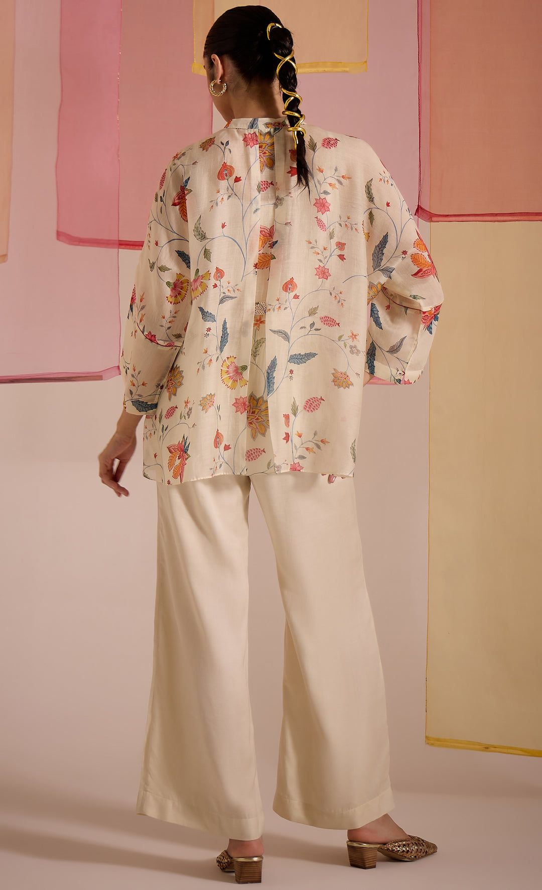 SAMAHAR: Ivory Chintz Cotton Silk Nama Tunic