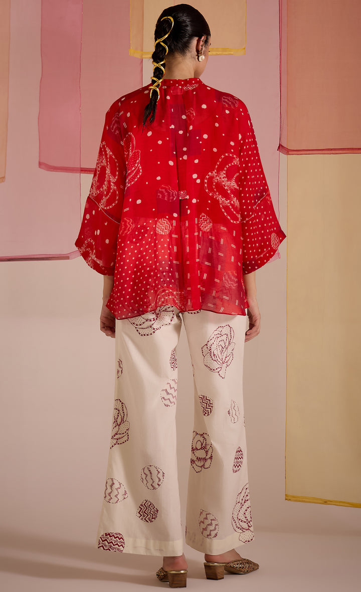SAMAHAR: Red Cotton Silk Nama Coord Set