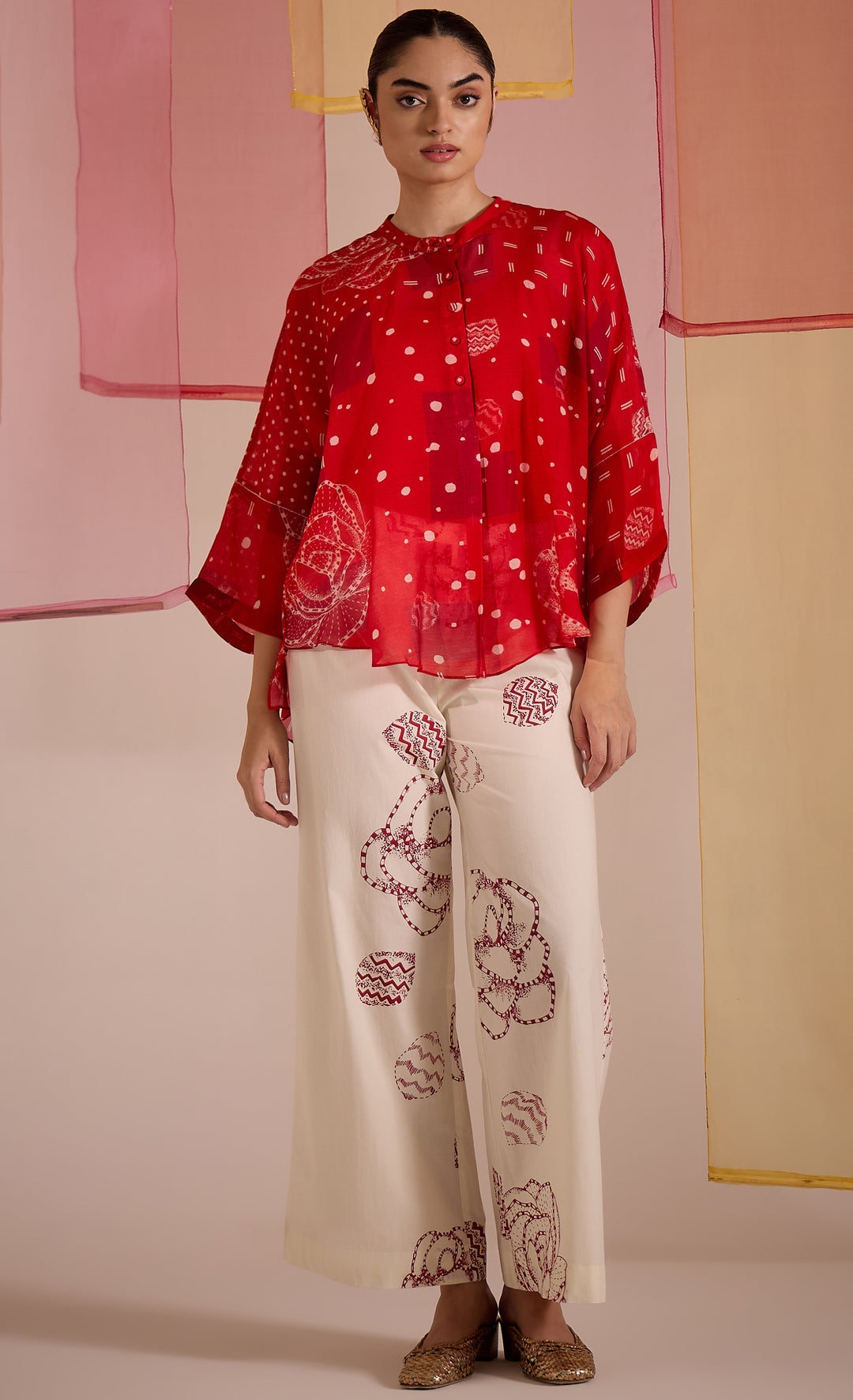 SAMAHAR: Red Cotton Silk Nama Coord Set