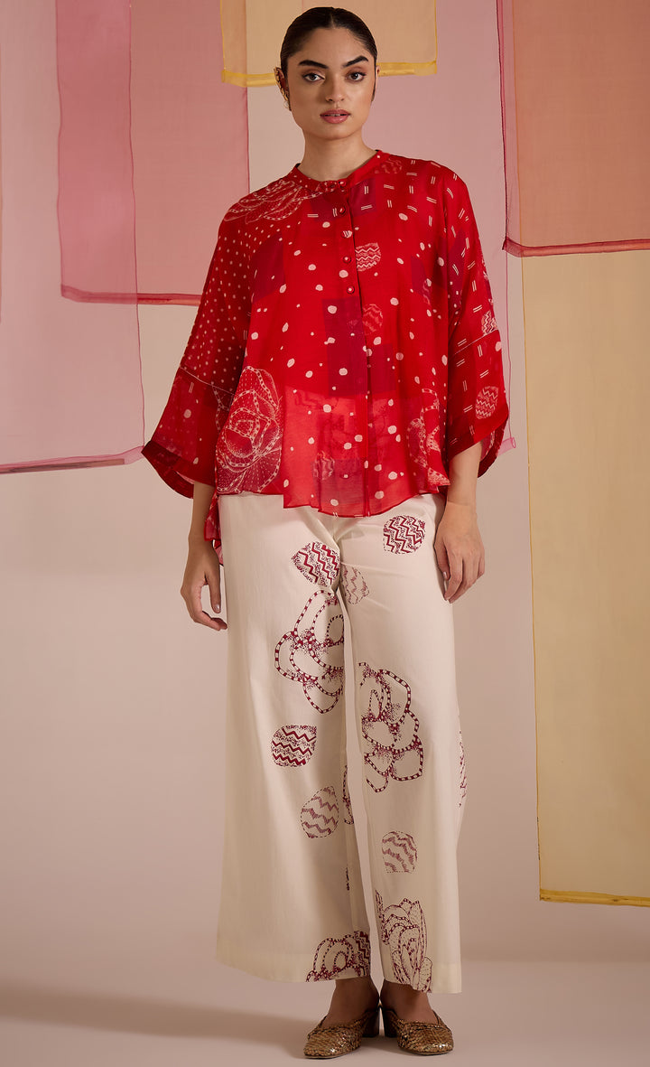 SAMAHAR: Red Cotton Silk Nama Coord Set