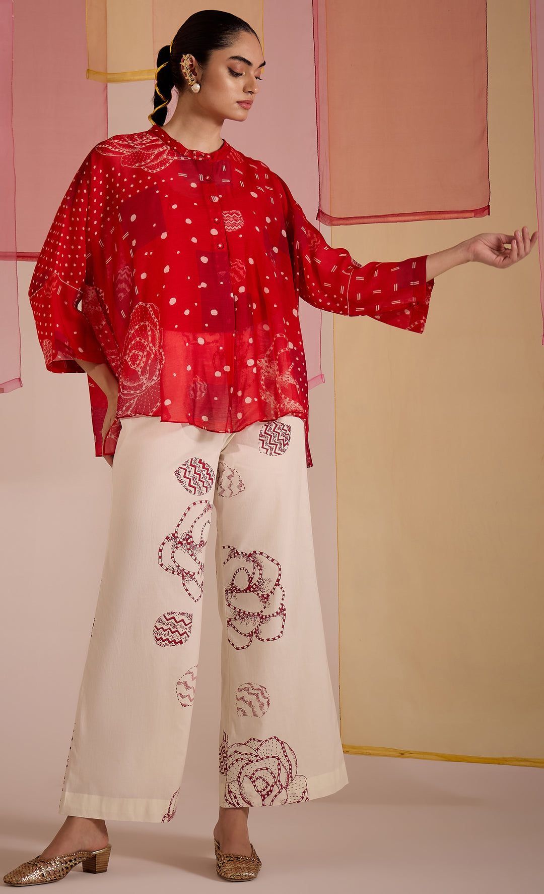 SAMAHAR: Red Cotton Silk Nama Coord Set