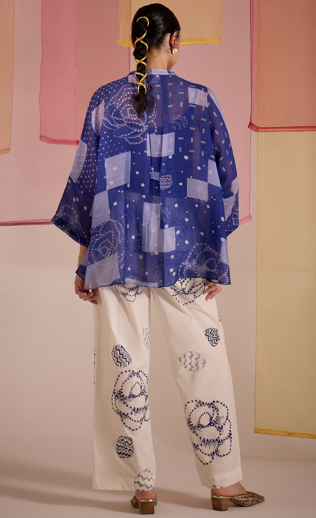 SAMAHAR: Blue Cotton Silk Nama Co-ord Set