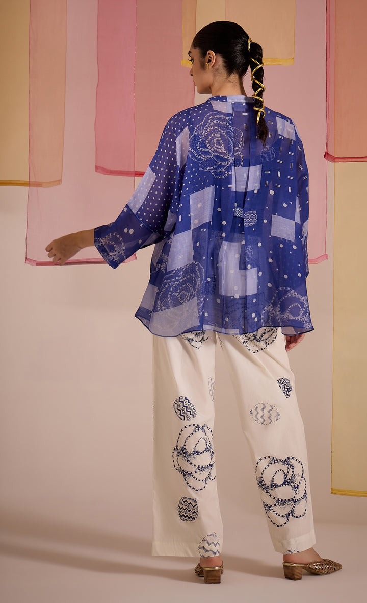 SAMAHAR: Blue Cotton Silk Nama Tunic