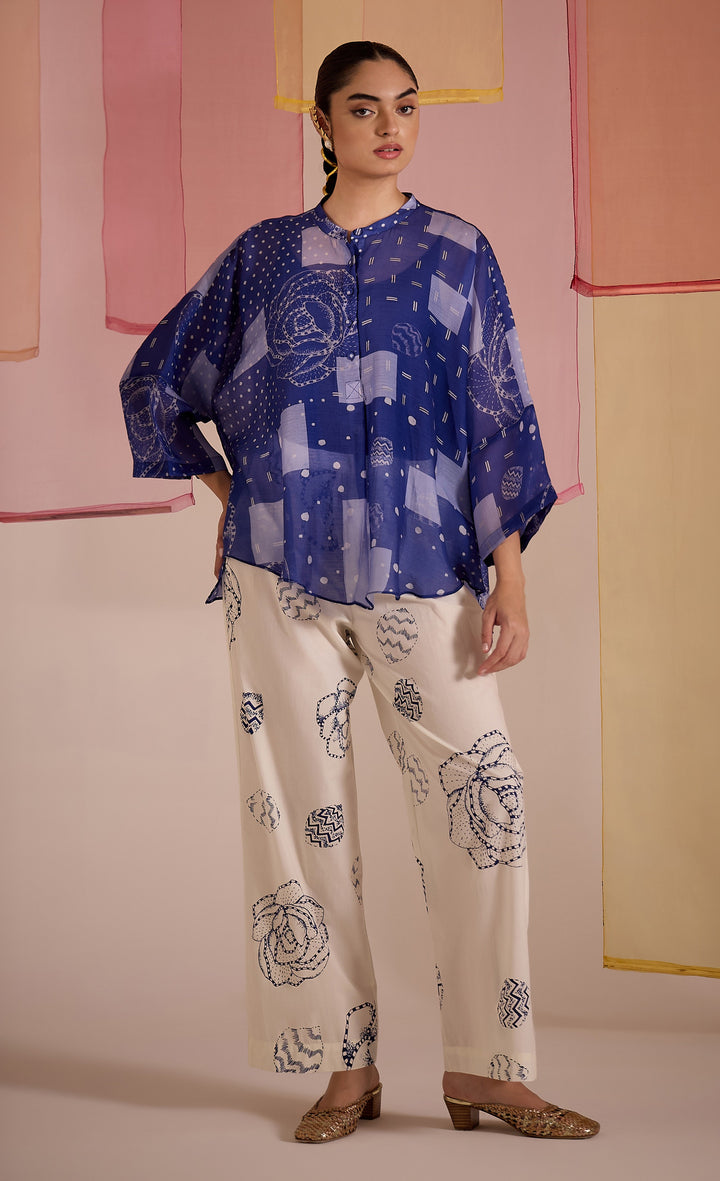 SAMAHAR: Blue Cotton Silk Nama Tunic